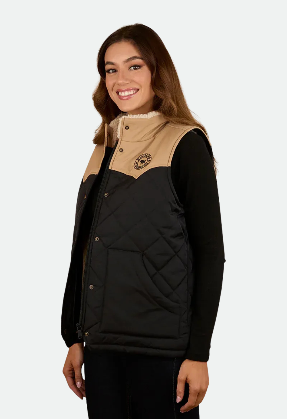 Ringers Western Women's Selwyn Puffer Vest - Dark Sand/Black