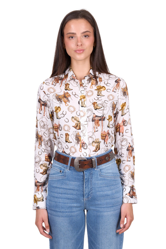 Wrangler Women’s Marilyn Print Long Sleeve Shirt - Ivory
