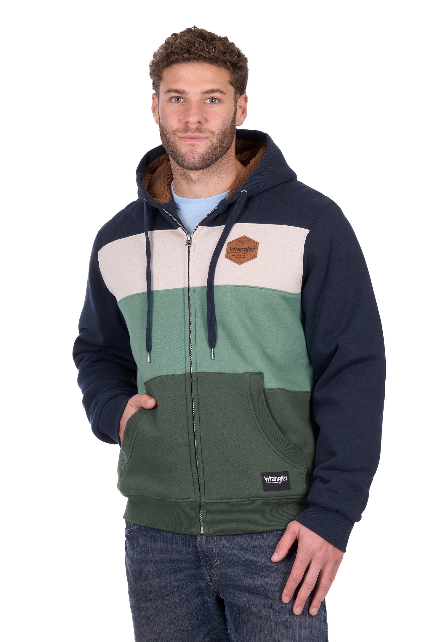 Wrangler Men’s Dwayne Zip Through Hoodie - Navy/Cypress