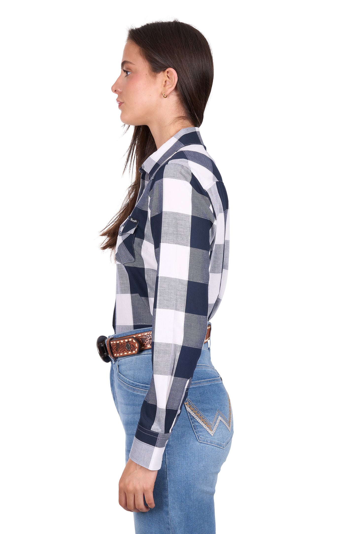 Wrangler Women’s Jewell Check Western Long Sleeve Shirt – Navy