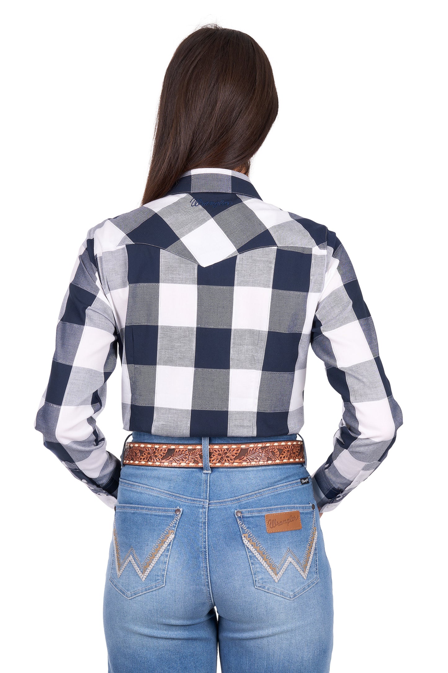 Wrangler Women’s Jewell Check Western Long Sleeve Shirt – Navy