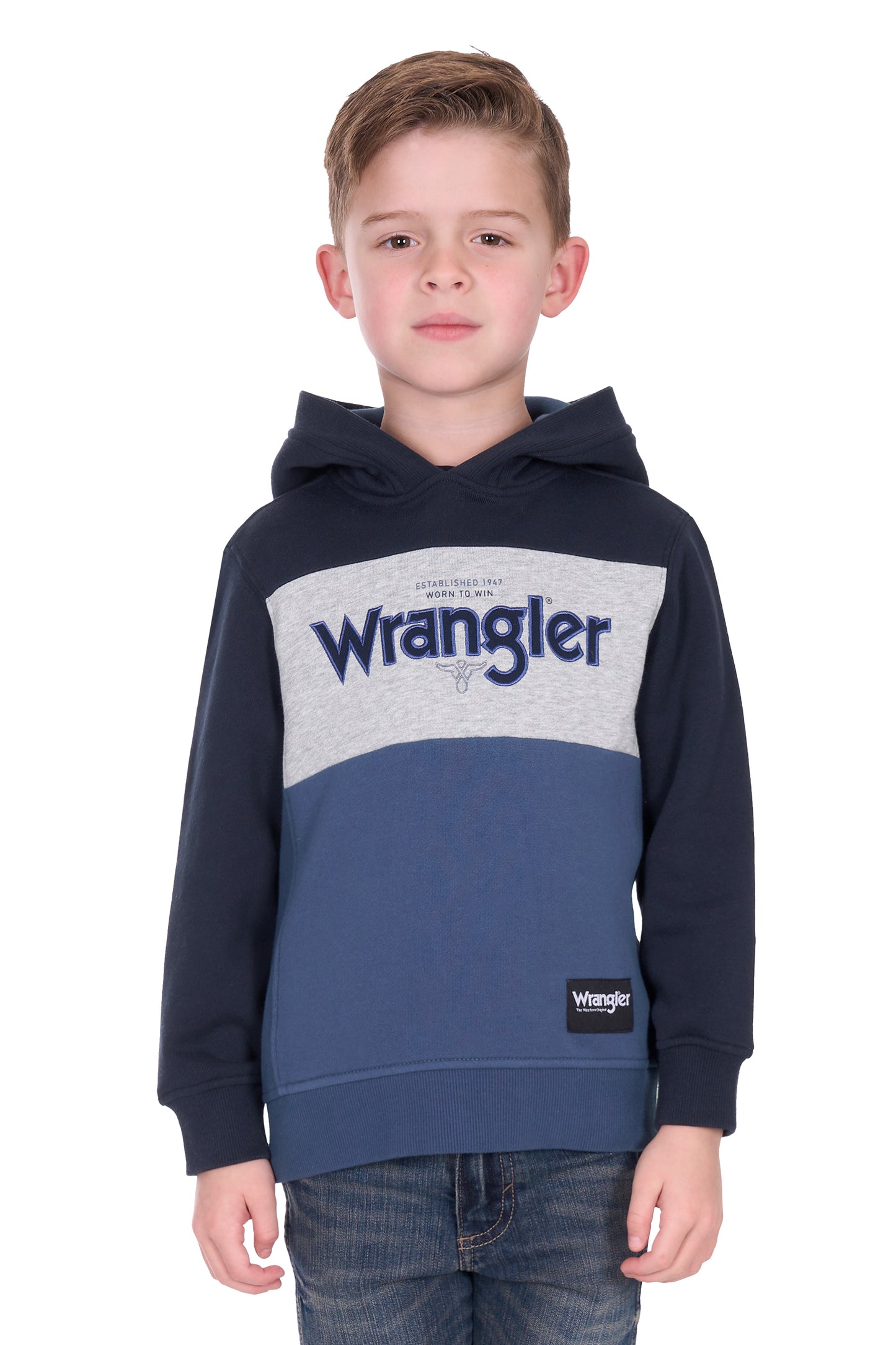 Wrangler Boy’s Clinton Pullover Hoodie - Navy/Denim
