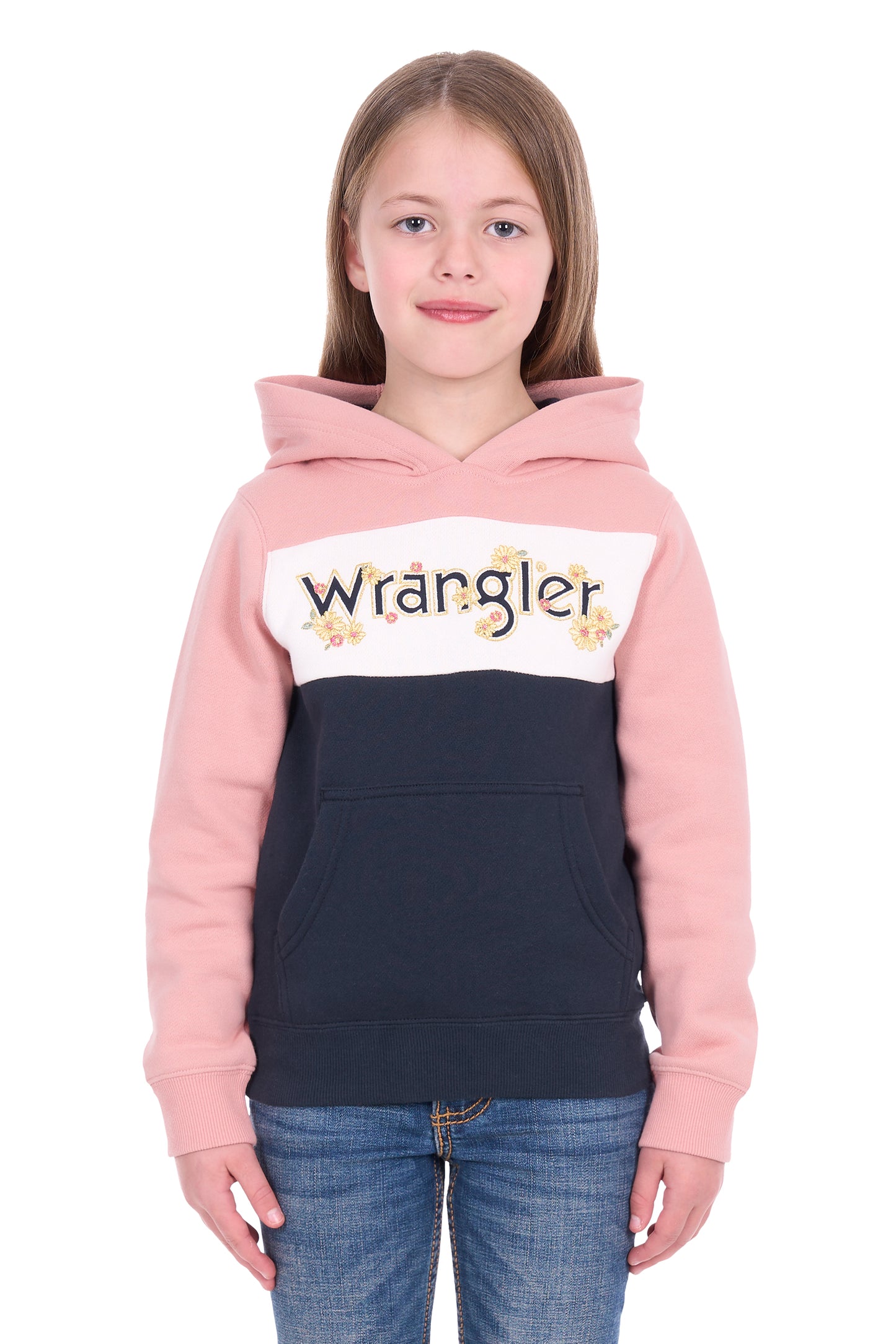 Wrangler Girl’s Brooke Pullover Hoodie - Rose/Navy