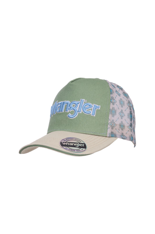 Wrangler Nat High Profile Ponytail Trucker Cap - Sage/Off White
