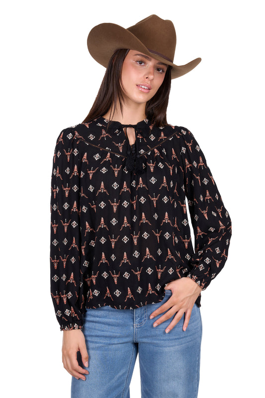 Wrangler Women’s Lucille Long Sleeve Blouse – Black