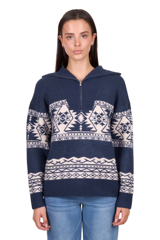 Wrangler Women’s Lacey Knitted 1/4 Zip Pullover – Navy