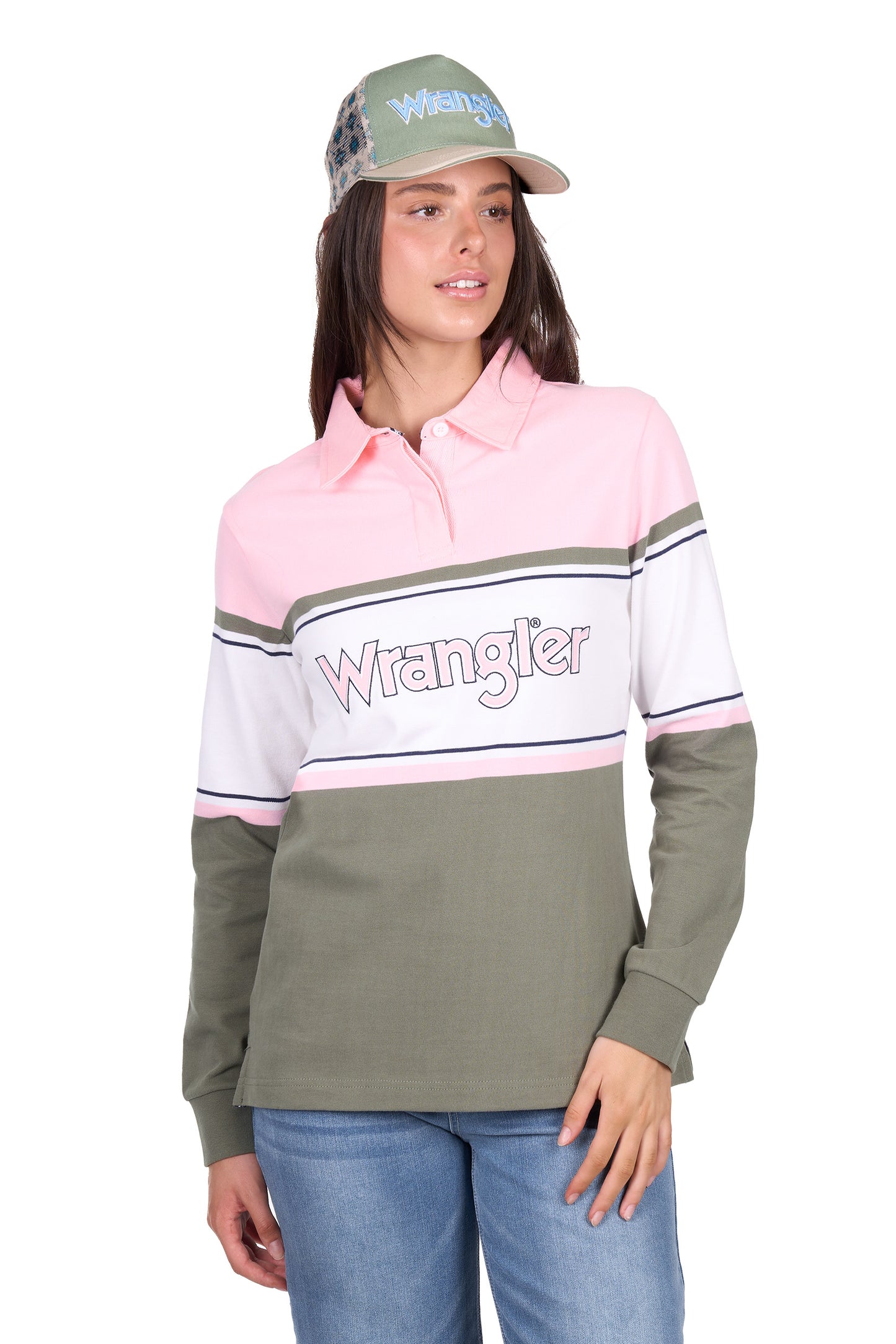 Wrangler Women’s Luella Stripe Rugby – Green/Pink