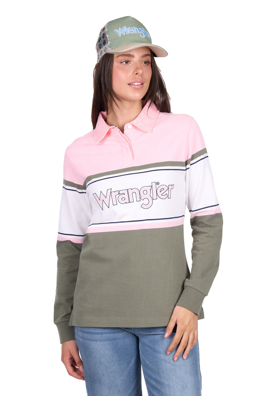 Wrangler Women’s Luella Stripe Rugby – Green/Pink