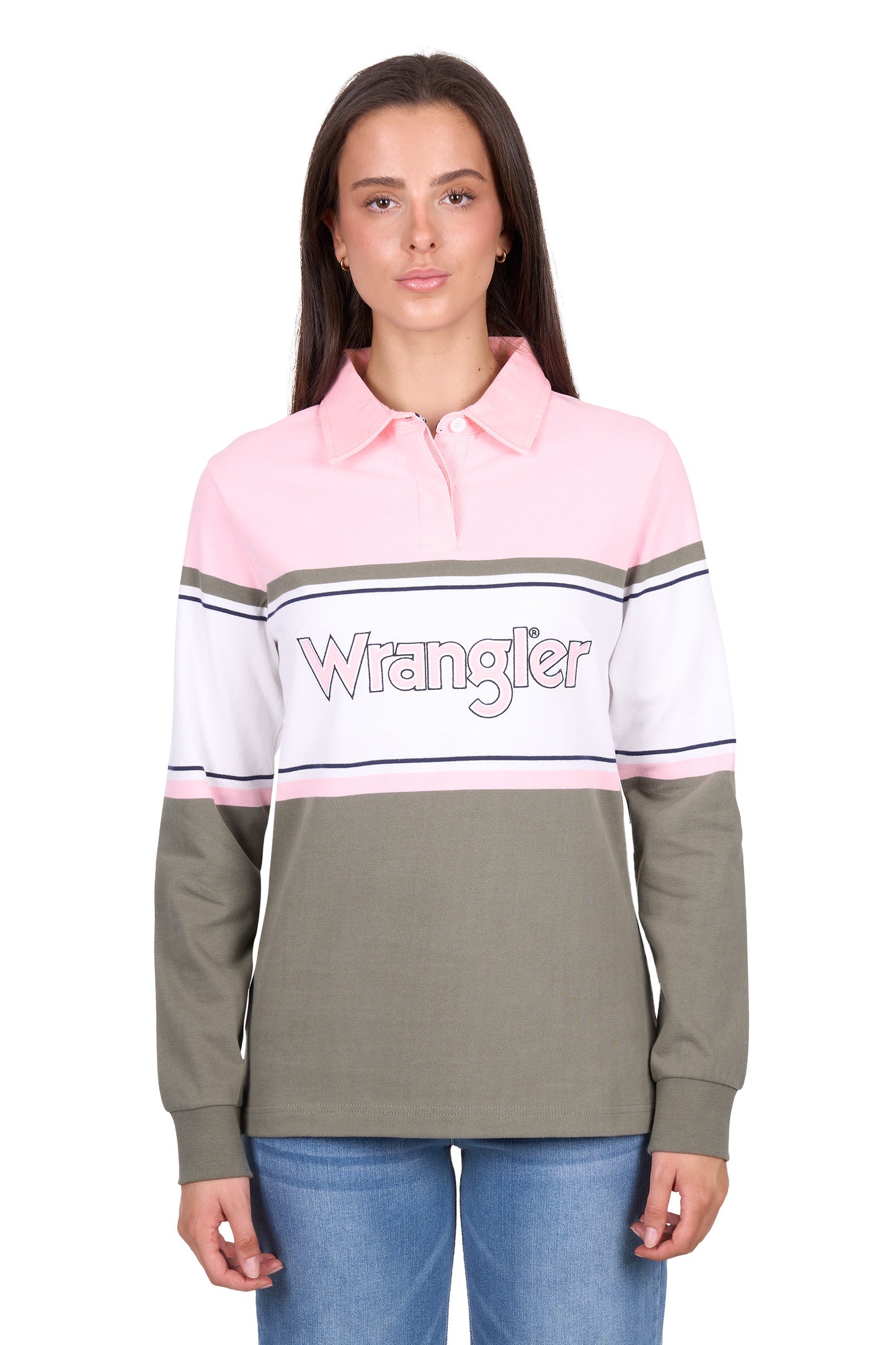 Wrangler Women’s Luella Stripe Rugby – Green/Pink