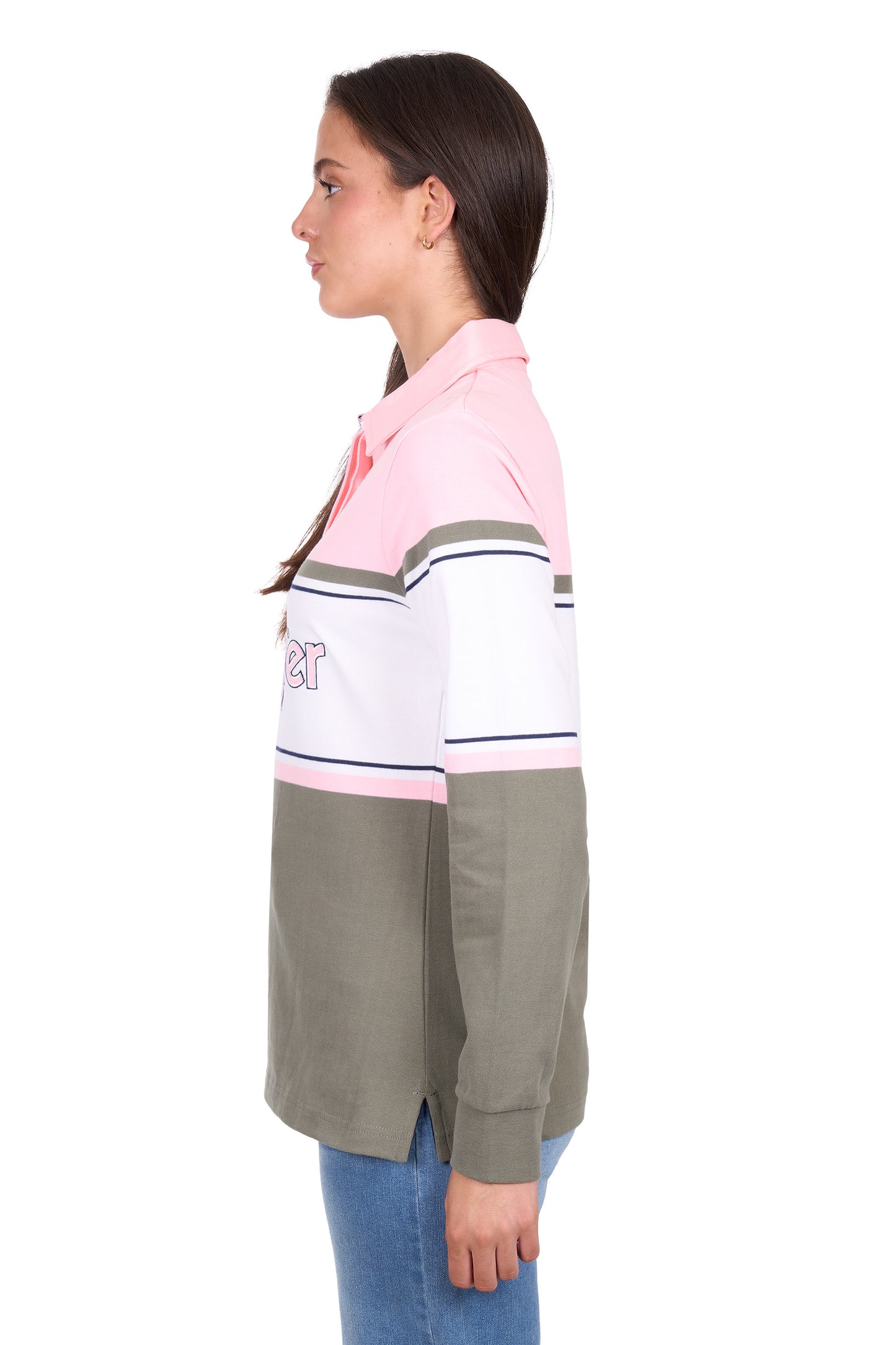 Wrangler Women’s Luella Stripe Rugby – Green/Pink