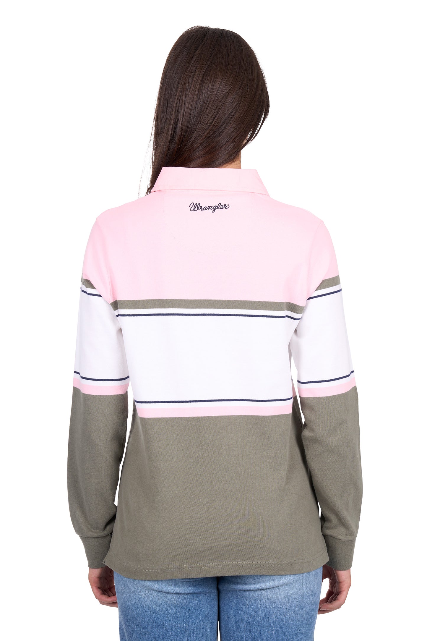 Wrangler Women’s Luella Stripe Rugby – Green/Pink
