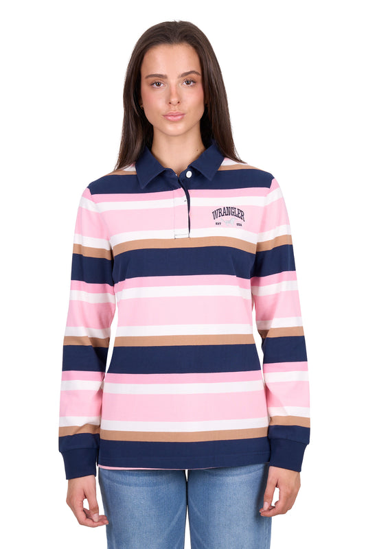 Wrangler Women’s Hollie Stripe Rugby - Pink/Navy