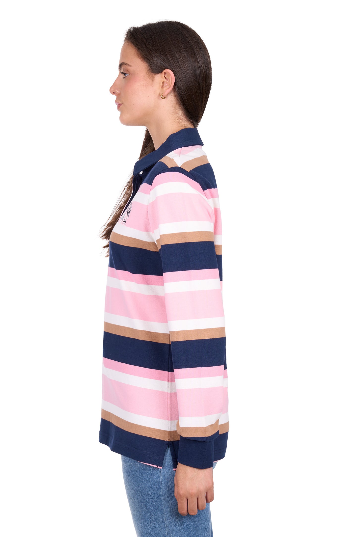 Wrangler Women’s Hollie Stripe Rugby - Pink/Navy
