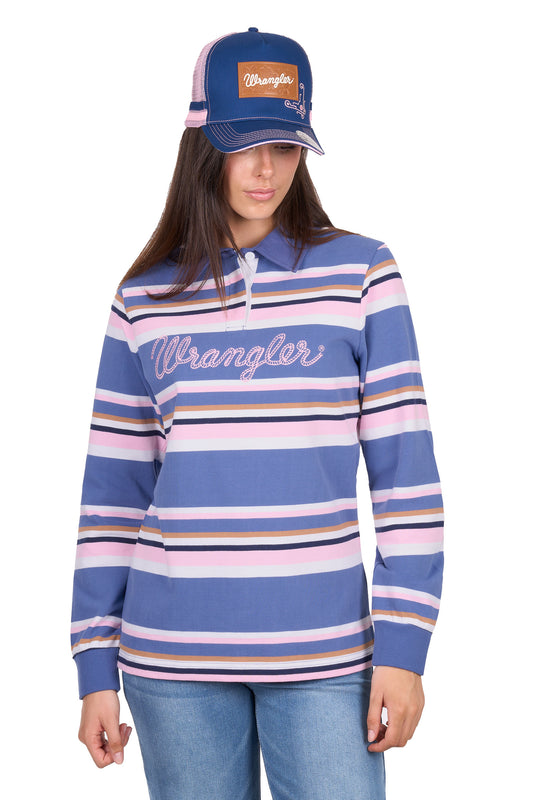 Wrangler Women’s Easton Stripe Rugby - Blue/Pink