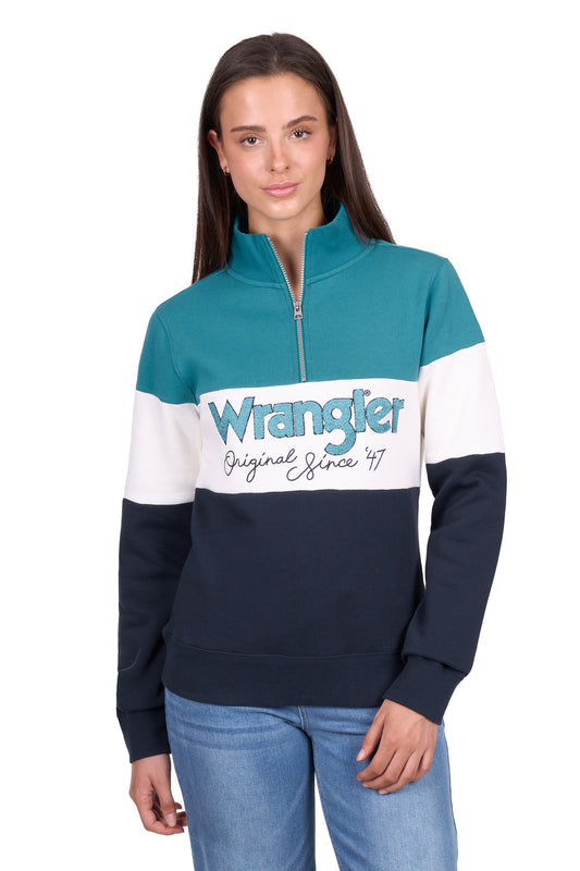 Wrangler Women’s Dana 1/4 Zip Pullover - Navy/Teal