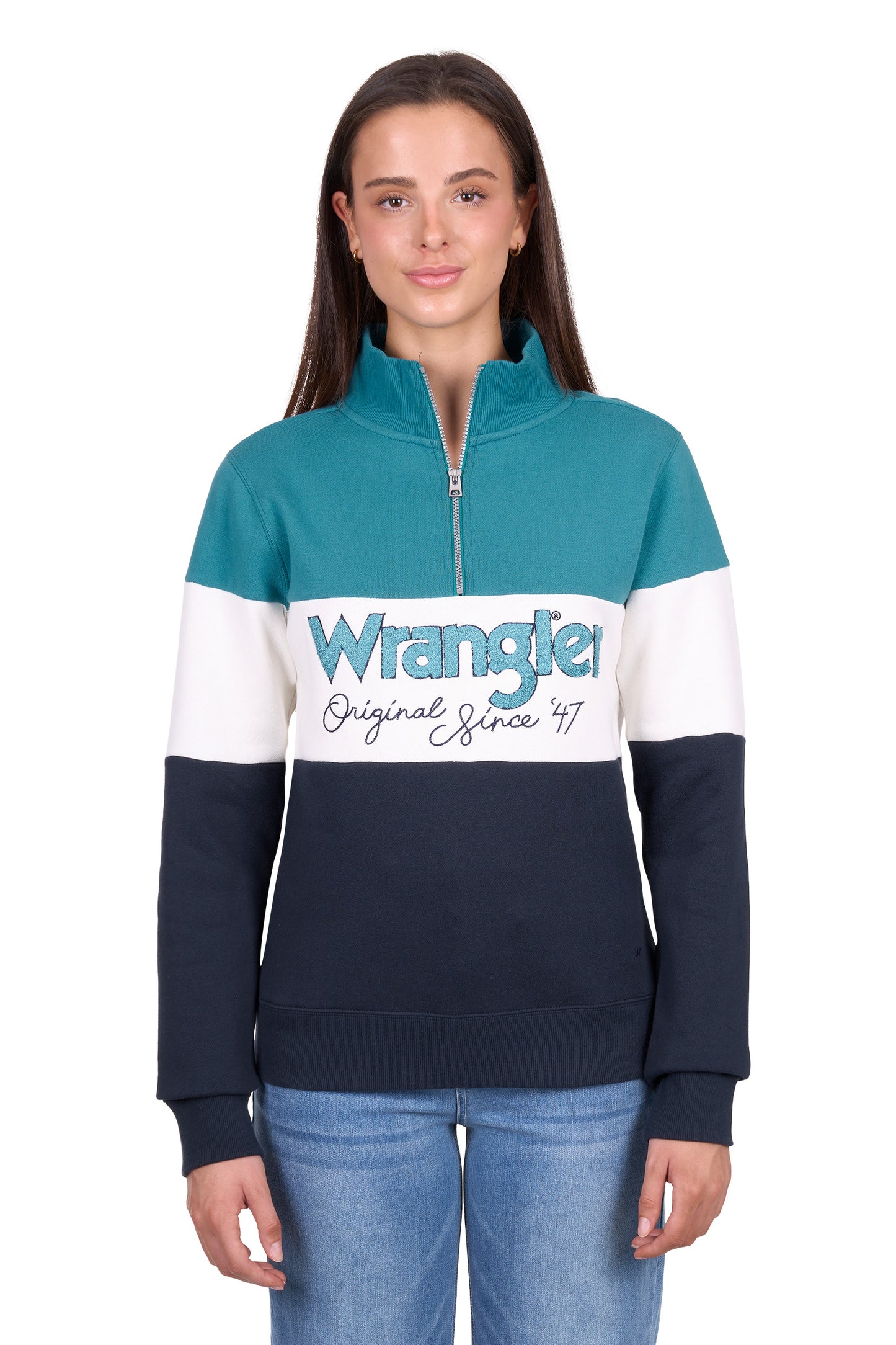 Wrangler Women’s Dana 1/4 Zip Pullover - Navy/Teal