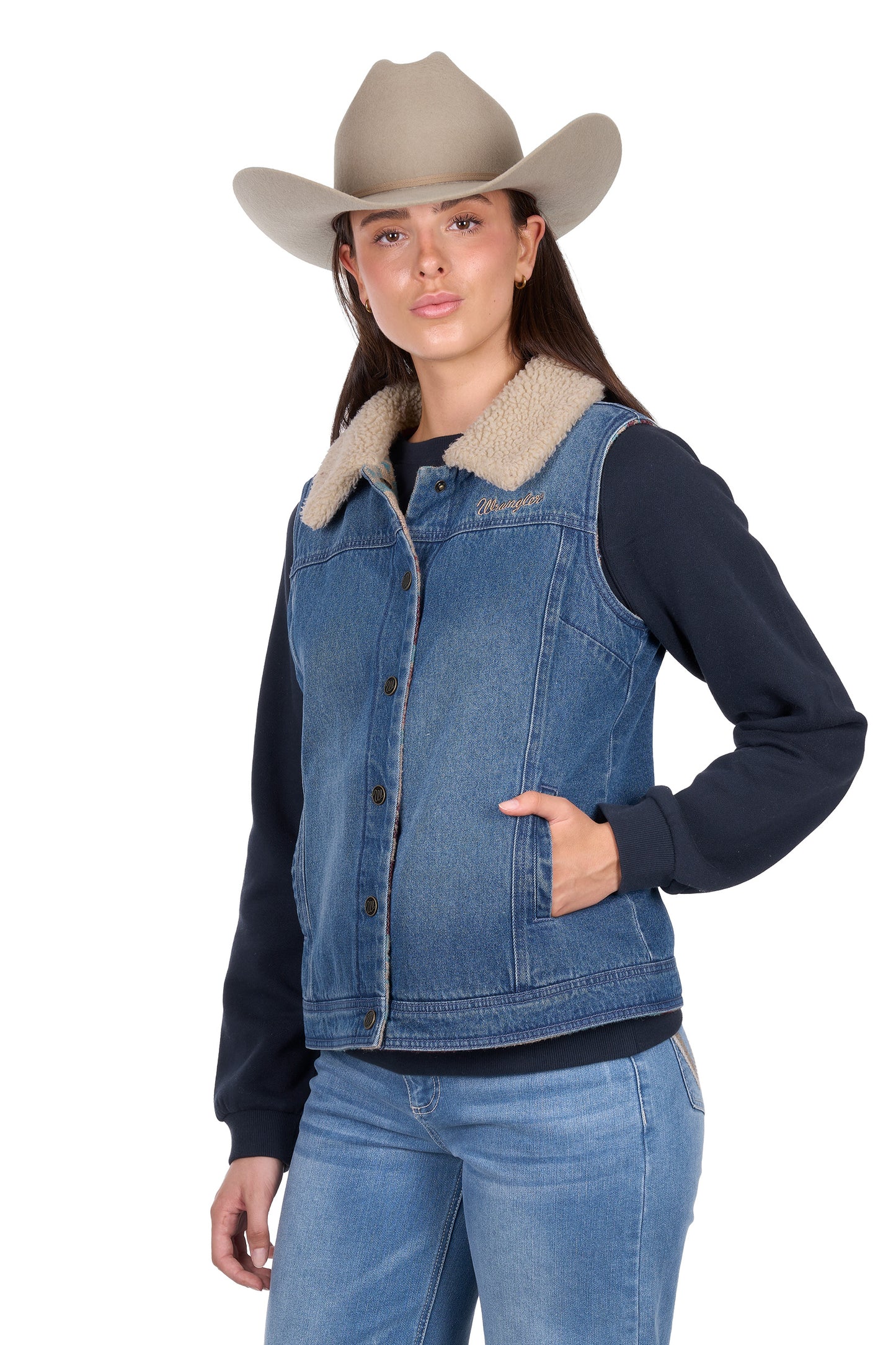 Wrangler Women’s Dixie Reversible Denim Vest - Denim/Multi