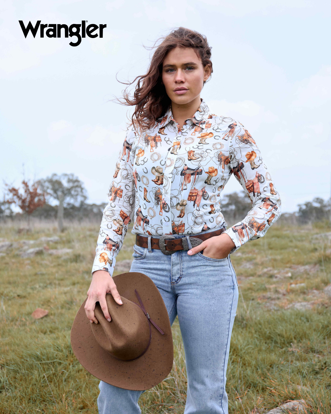 Wrangler Women’s Marilyn Print Long Sleeve Shirt - Ivory