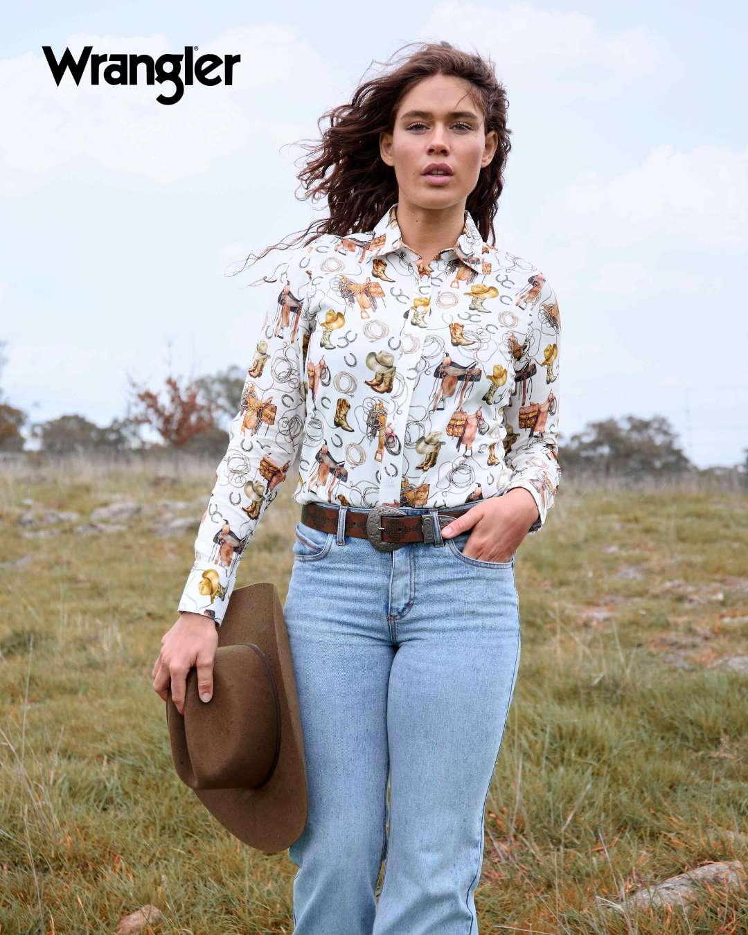 Wrangler Women’s Marilyn Print Long Sleeve Shirt - Ivory