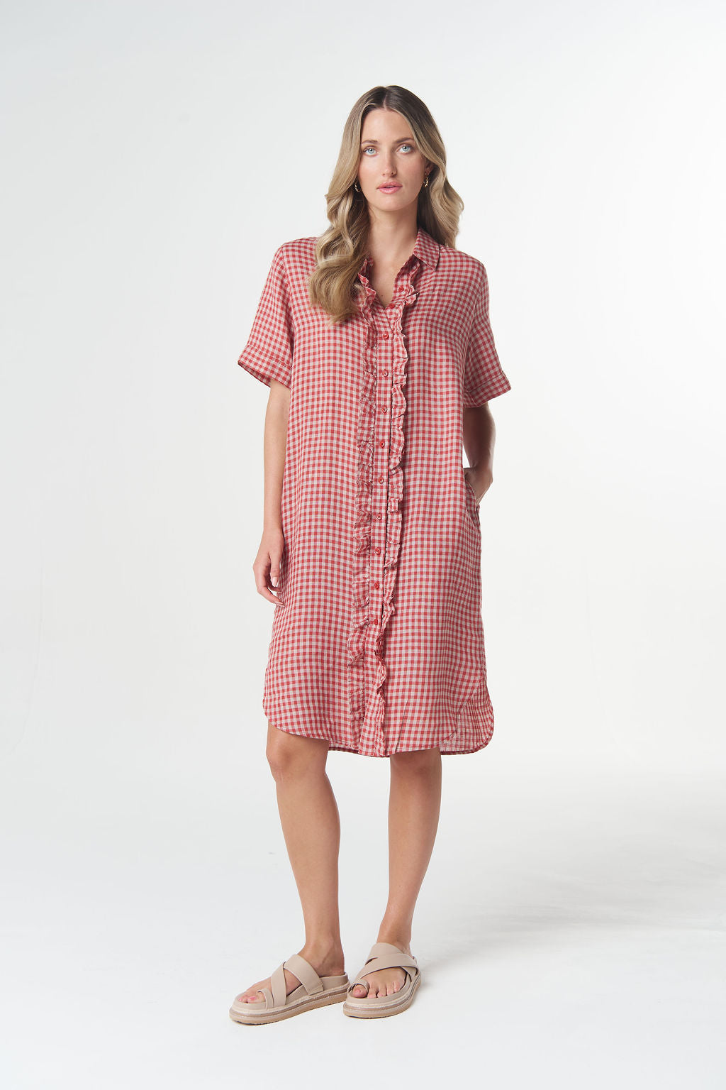 Goondiwindi Cotton Beach Days Short Sleeve Frill Dress - Poinsettia