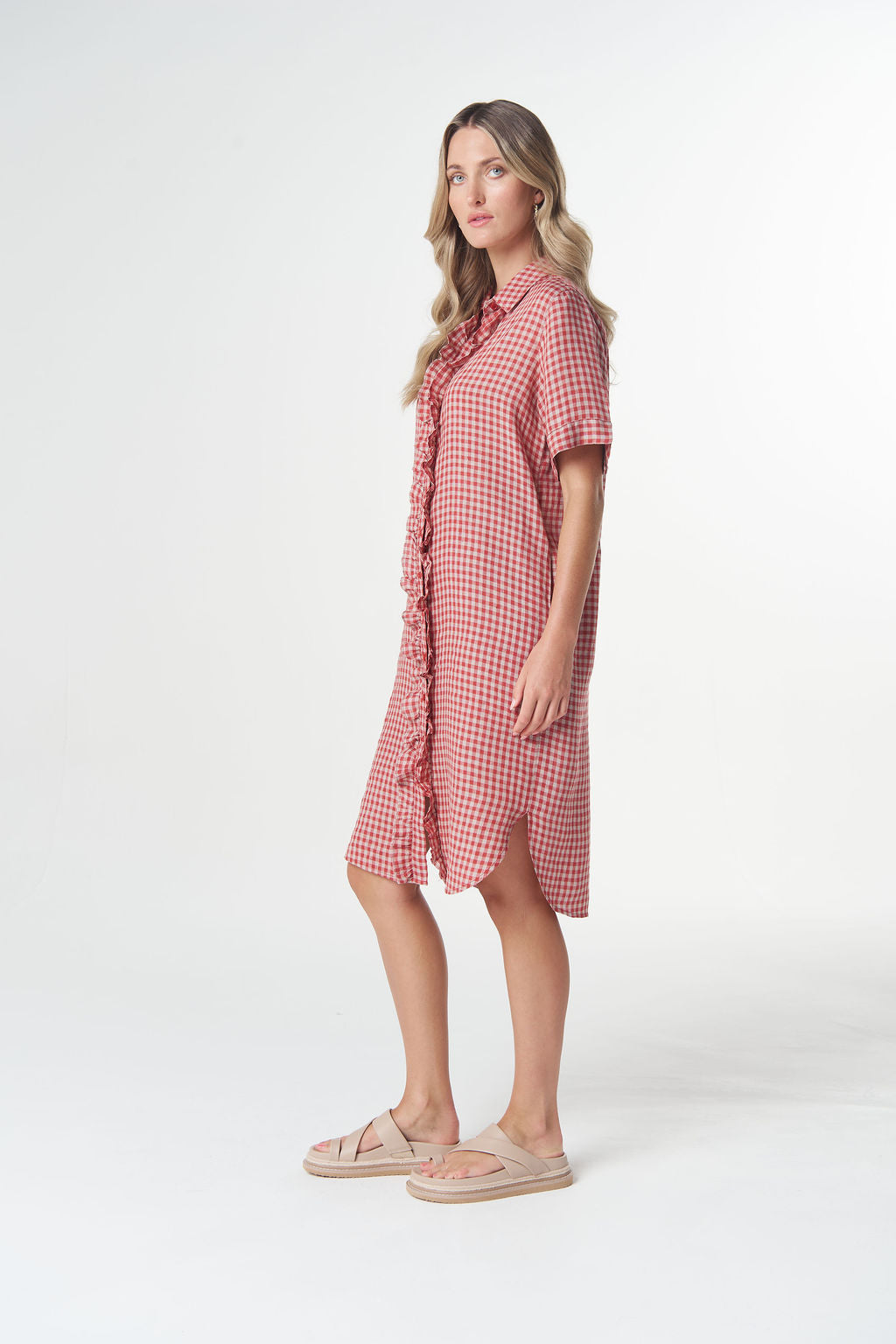 Goondiwindi Cotton Beach Days Short Sleeve Frill Dress - Poinsettia