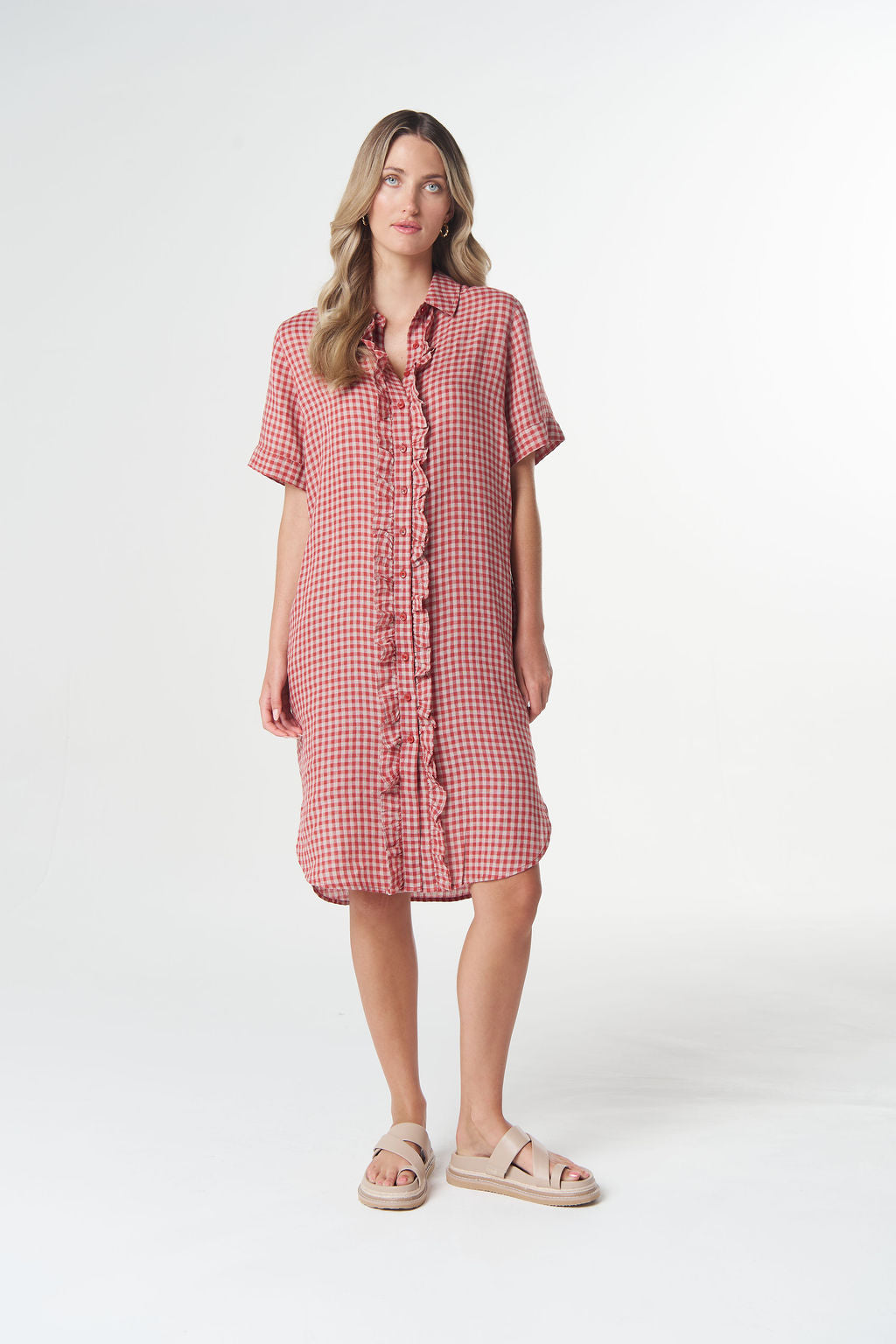 Goondiwindi Cotton Beach Days Short Sleeve Frill Dress - Poinsettia