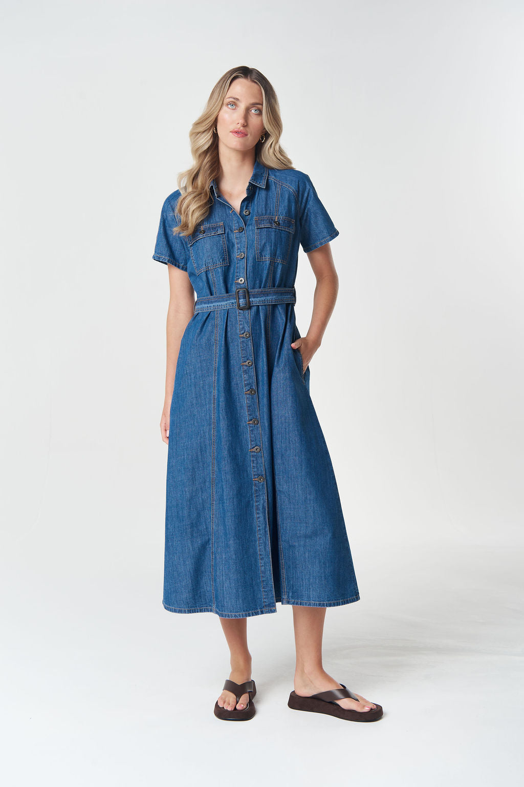 Goondiwindi Cotton Stockgirl Denim Dress - Denim Blue