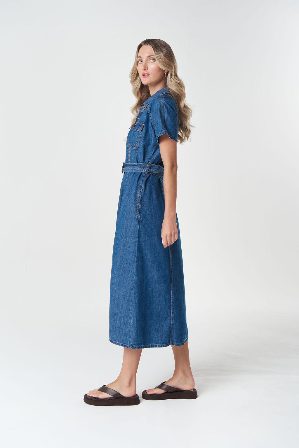 Goondiwindi Cotton Stockgirl Denim Dress - Denim Blue