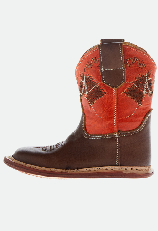 Roper Big Kid's Orange/Brown Leather Cowbaby Horsehead Cowboy Boots