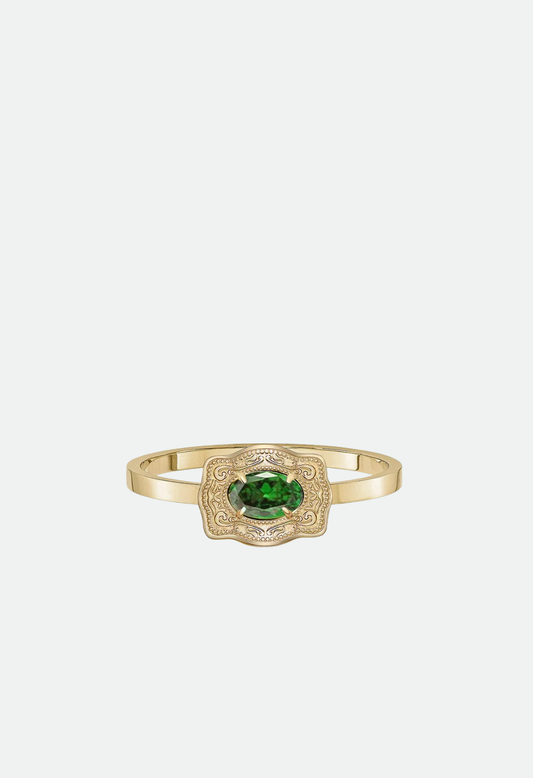 SpurWest Ultra Mini Belt Buckle Birthstone Adjustable Ring - Gold
