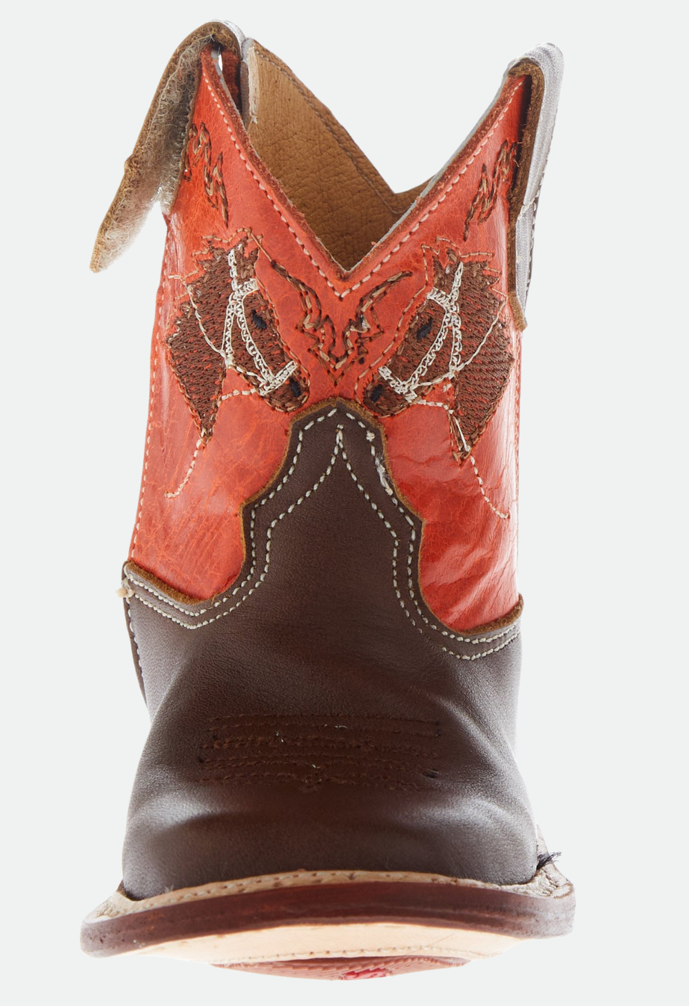 Roper Big Kid's Orange/Brown Leather Cowbaby Horsehead Cowboy Boots