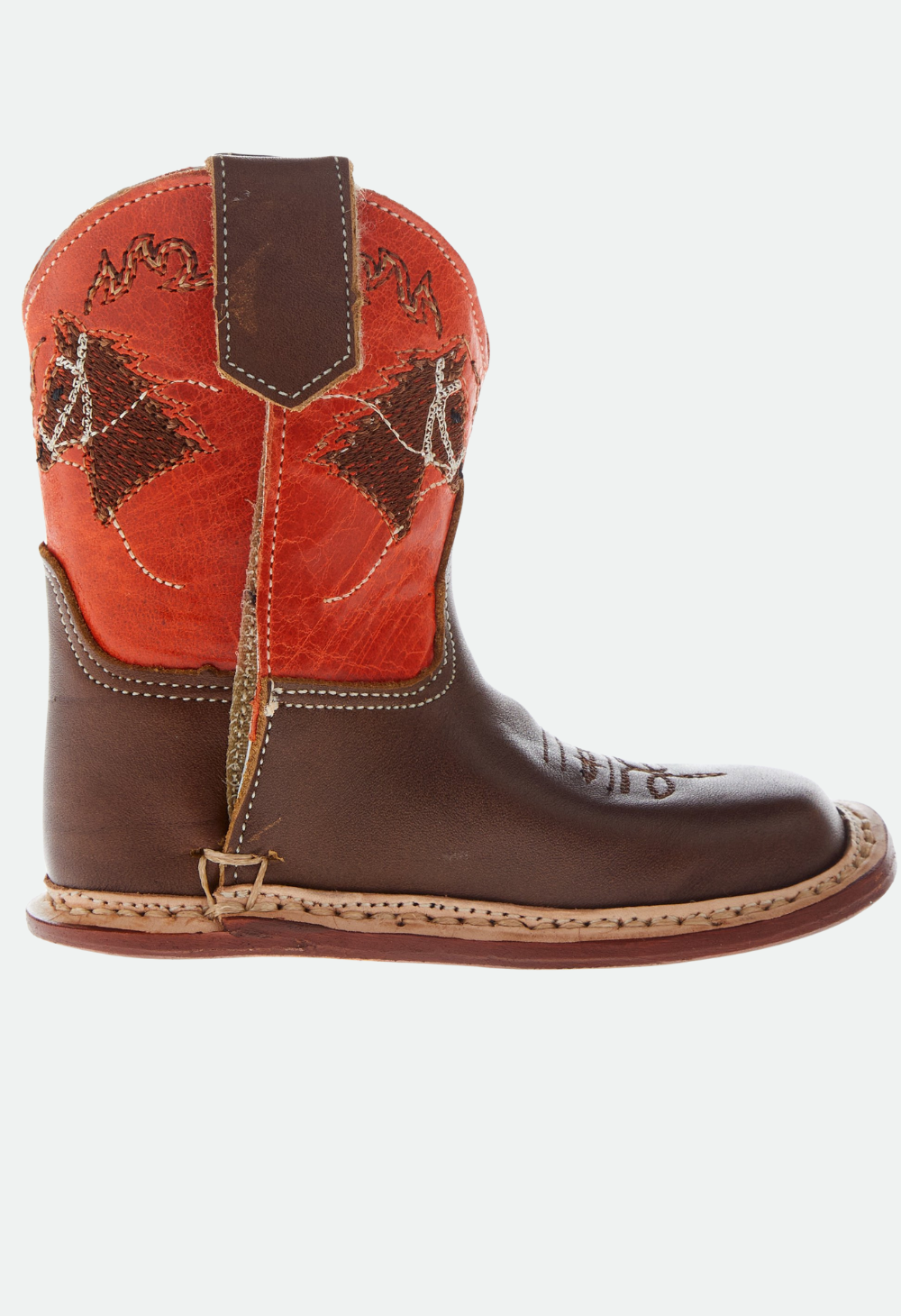 Roper Big Kid's Orange/Brown Leather Cowbaby Horsehead Cowboy Boots