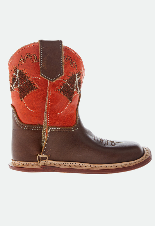 Roper Toddler Boy's Orange/Brown Leather Cowbaby Horsehead Cowboy Boots
