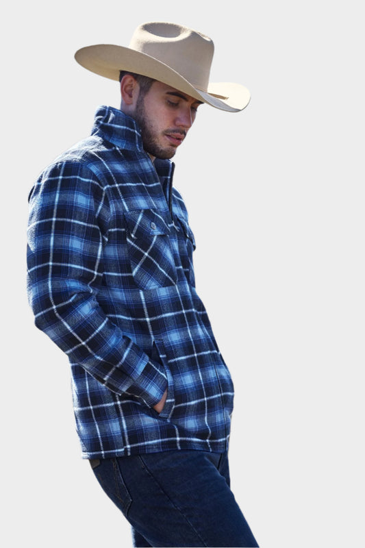 Wrangler Men's Rex Zip Up Shirt Jacket (Blue Plaid)