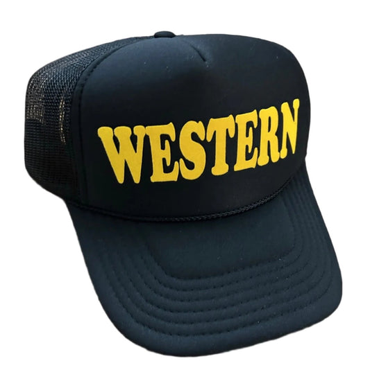Rodeo Hippie  WESTERN MUSTARD FLOCK BLACK TRUCKER
