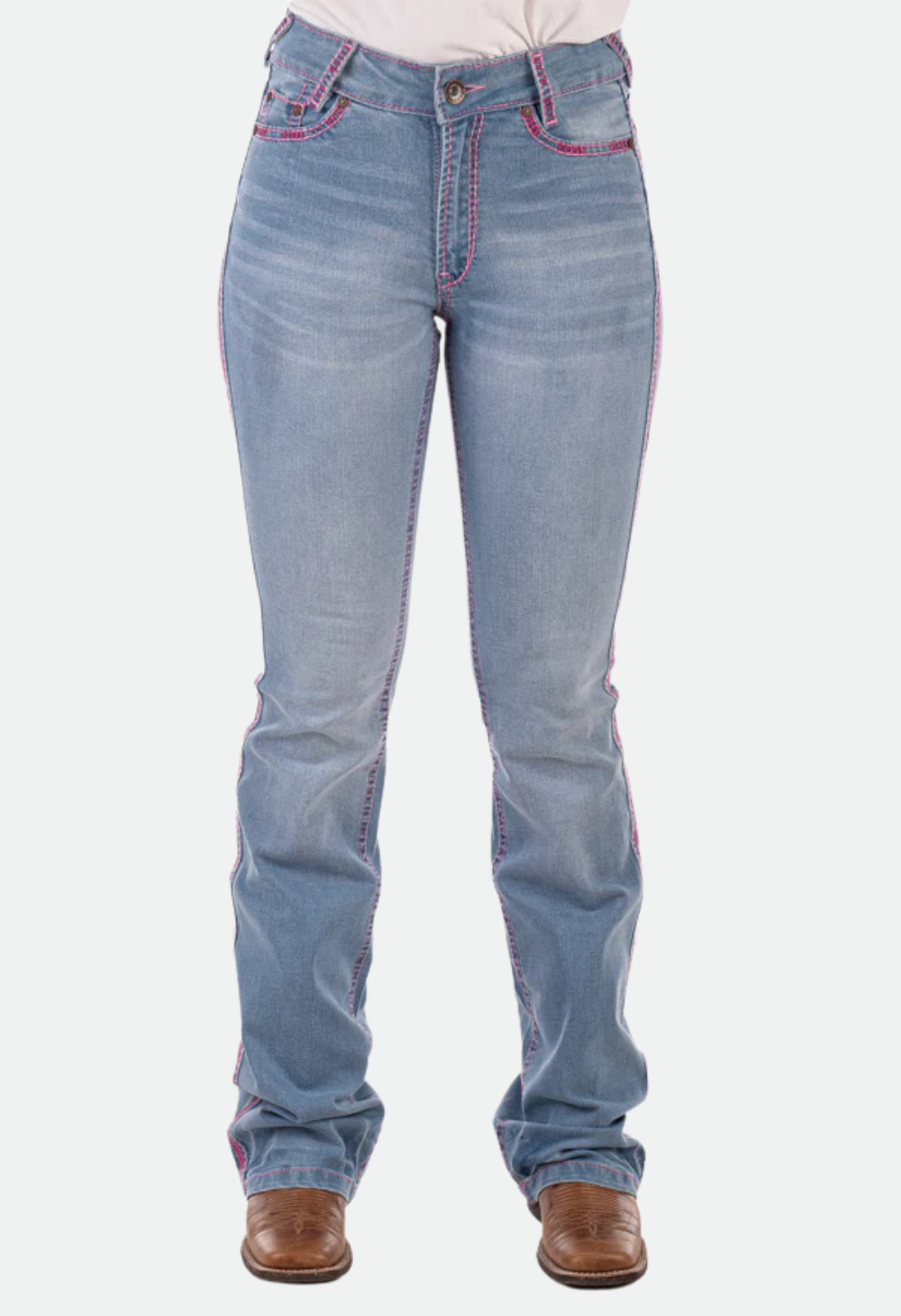 Ultra High Rise - SR2219 "Westham" Pink Metallic Swirl Stitch Jeans 35 Leg