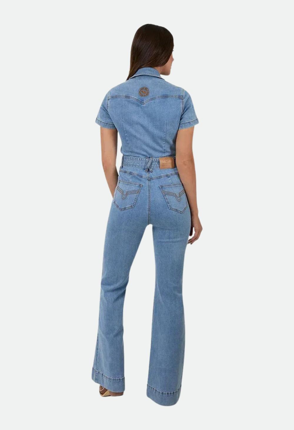 Ringers Western Jazmine Women’s Bootleg Denim Jumpsuit - Light Blue