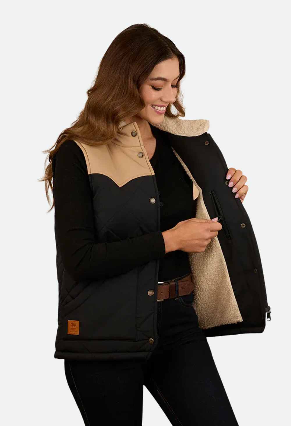 Ringers Western Women's Selwyn Puffer Vest - Dark Sand/Black