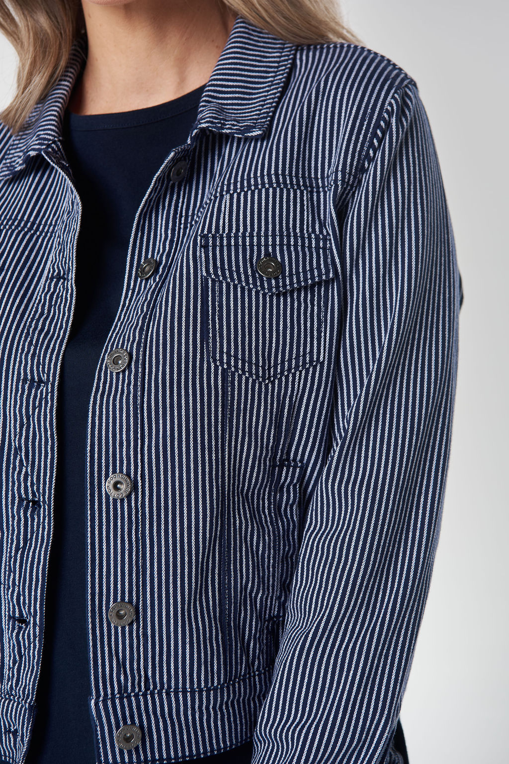 Goondiwindi Cotton Ray Denim Jacket - Dark Navy/White