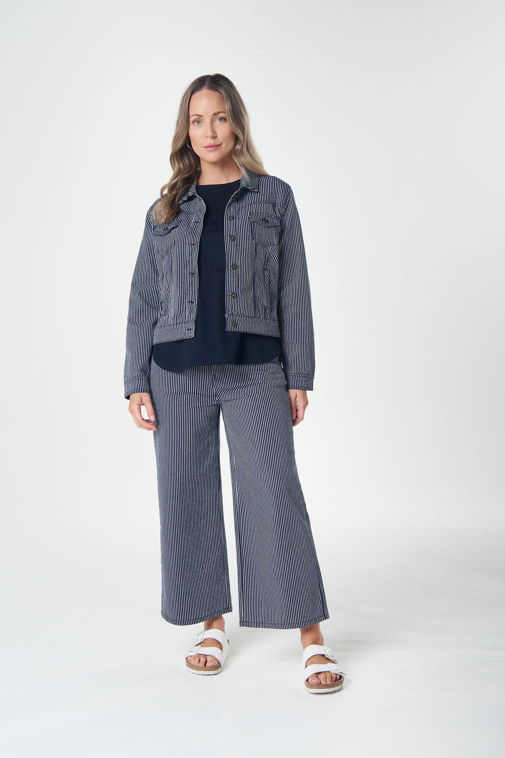 Goondiwindi Cotton Ray Denim Jacket - Dark Navy/White