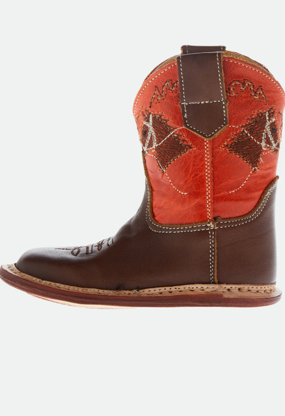 Roper Kid's Orange/Brown Leather Cowbaby Horsehead Cowboy Boots