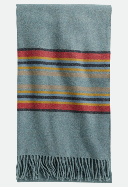 PENDLETON STRIPE 5TH AVENUE MERINO THROW - GREEN HEATHER