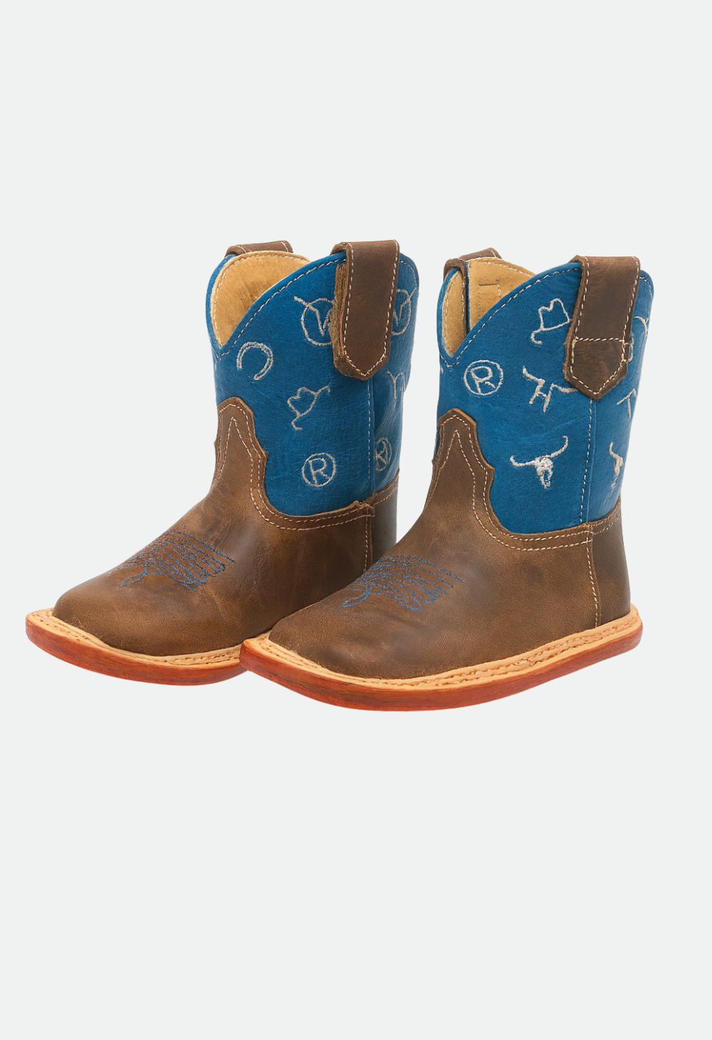 Roper Kid's Boys Cowbabies Brands Blue/Brown Leather Cowboy Boots