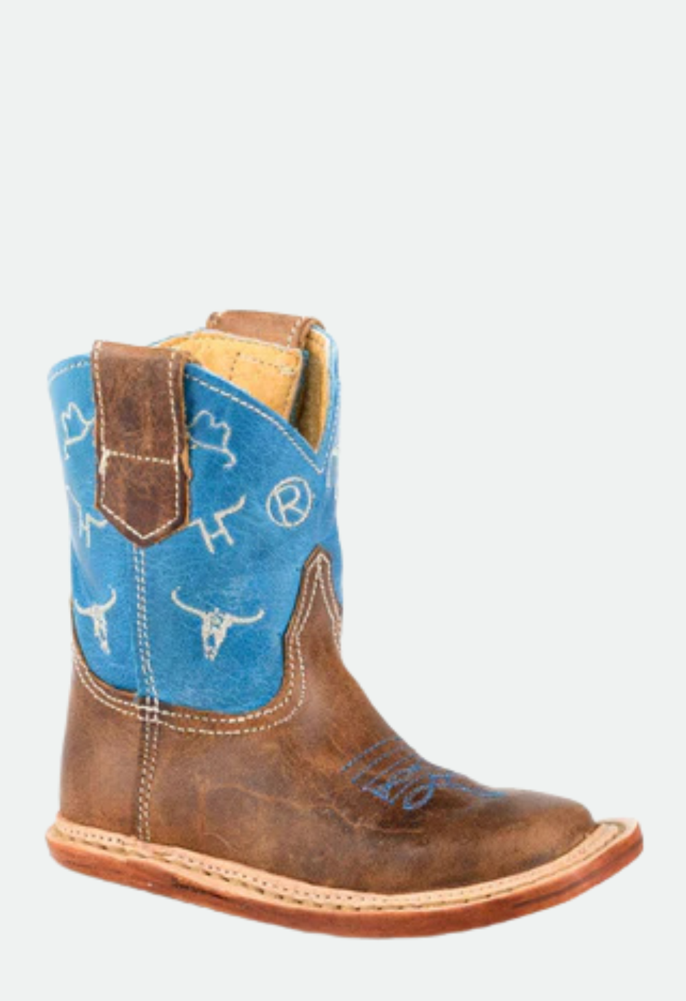 Roper Infant Boys Cowbabies Brands Blue/Brown Leather Cowboy Boots
