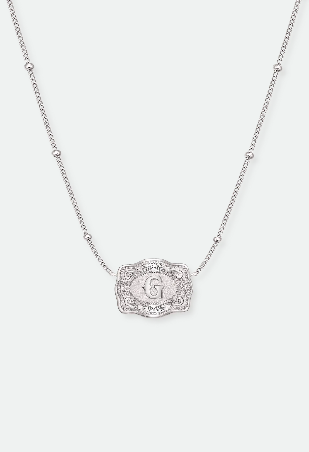 SpurWest Ultra Mini Belt Buckle Necklace (Initial) - Silver