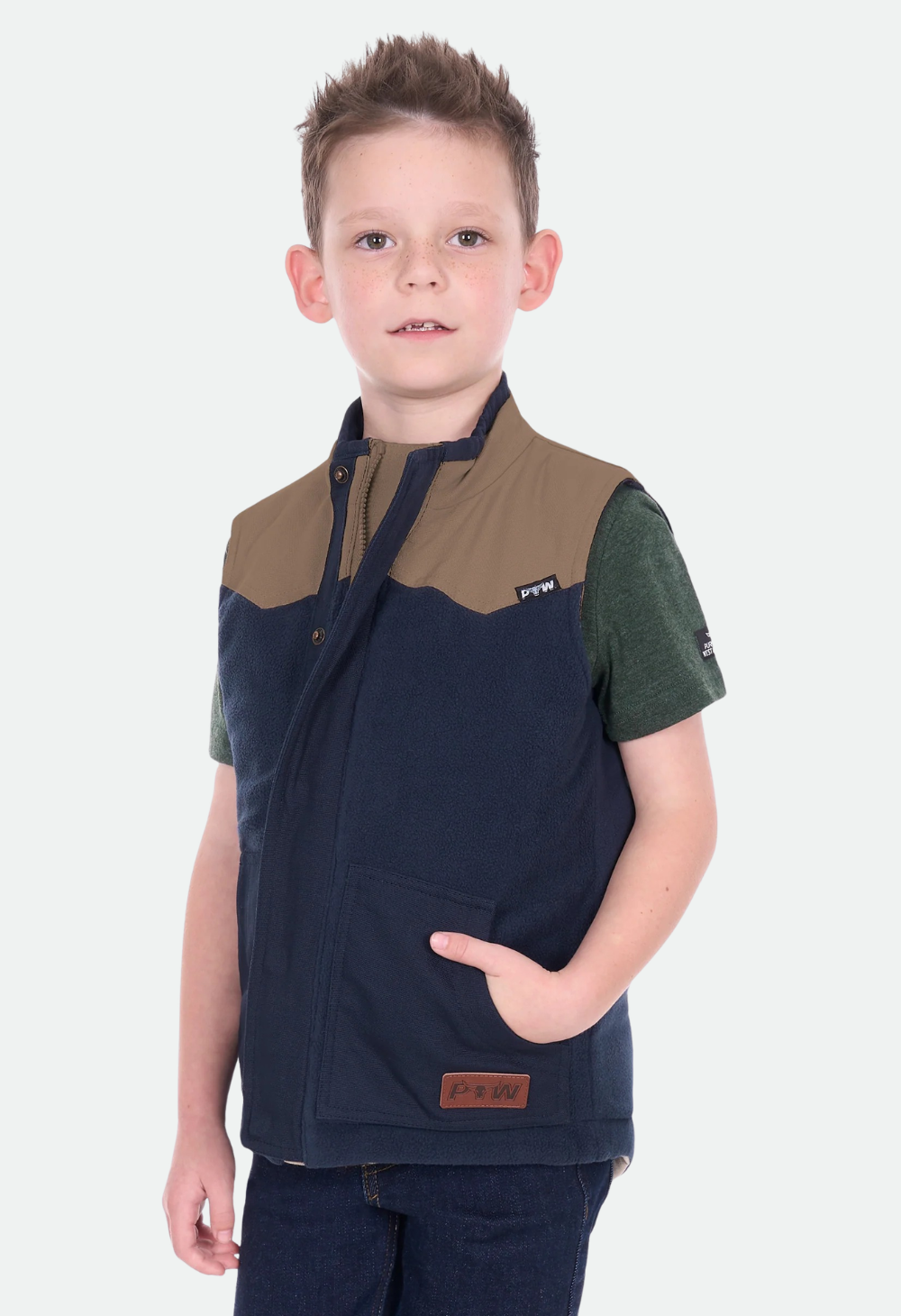 Pure Western Boy’s Jamie Reversible Vest – Stone/Navy