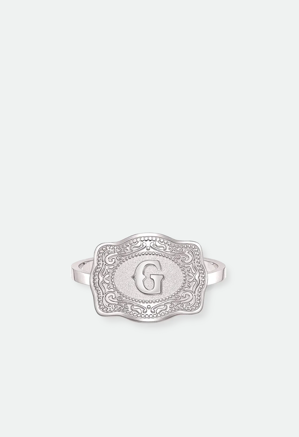 SpurWest Mini Belt Buckle Ring (Initial) U.S. Ring size 6-10 below - half sizes available- Silver