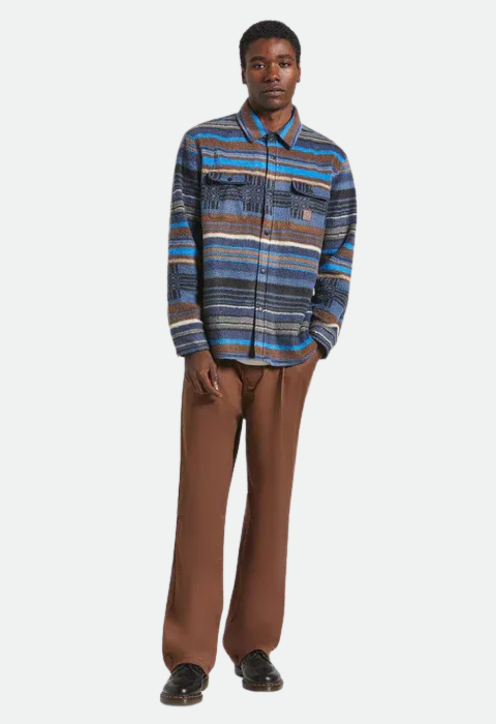 Brixton Men's Bowery Long Sleeve Arctic Stretch Fleece - Mood Indigo Blanket Stripe