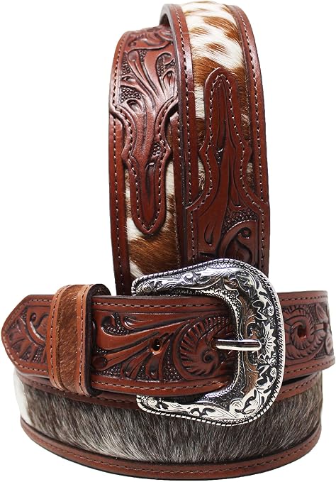 Challenger Western Cowhide Hair-On Filigree Leather Belt - Brown