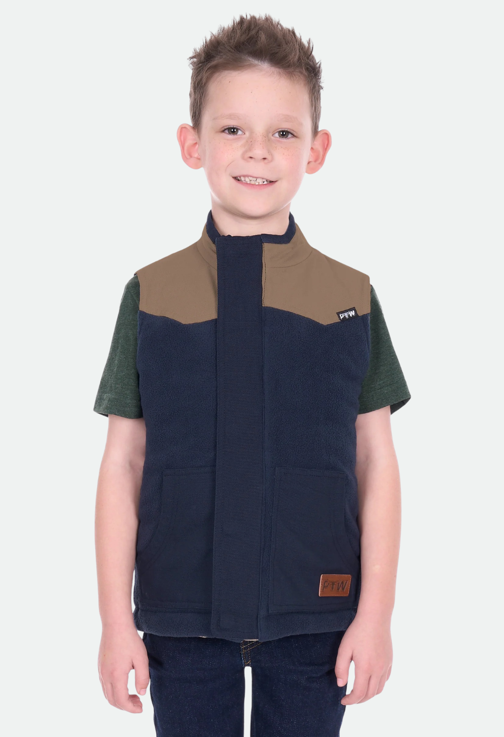 Pure Western Boy’s Jamie Reversible Vest – Stone/Navy